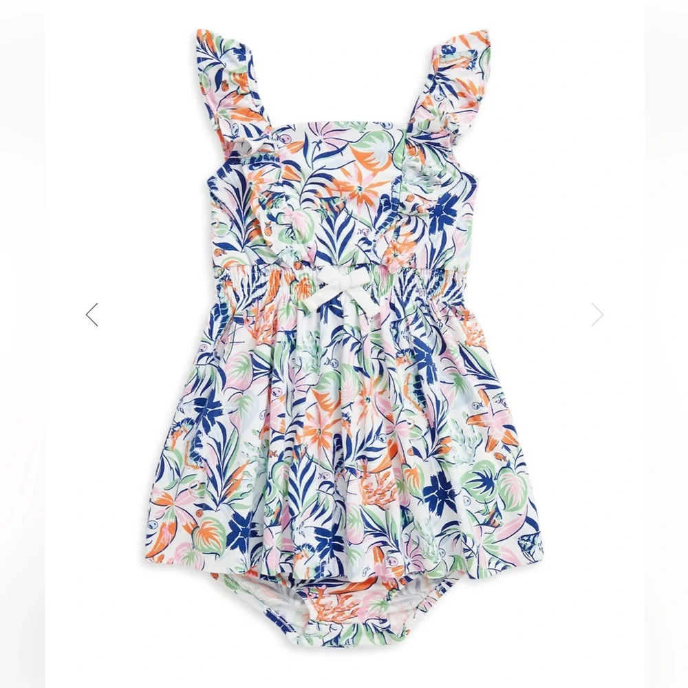NWT Ralph Lauren Baby Girl Tropical Print Cotton Dress Summer‎ Vacation Resort